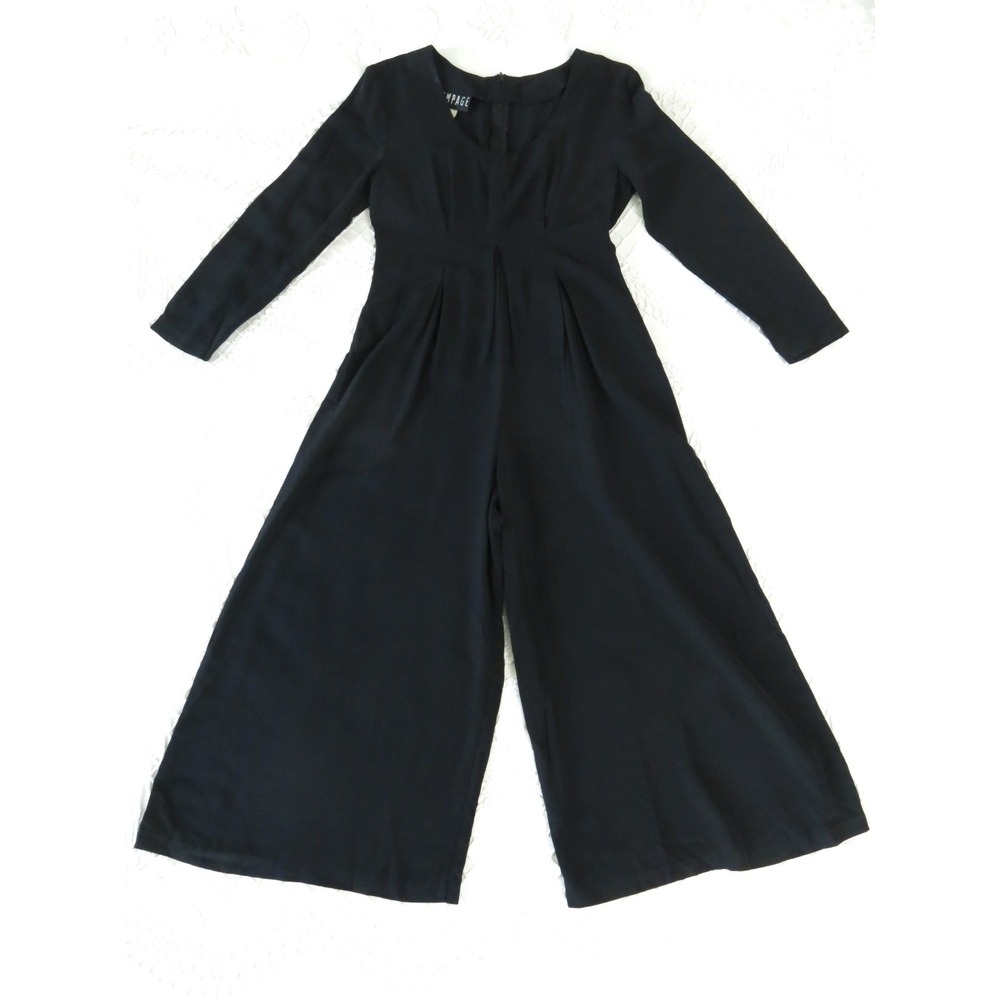 Vintage 90s Rampage Black Rayon Jumpsuit Romper 5 Small Wide Leg Minimalist